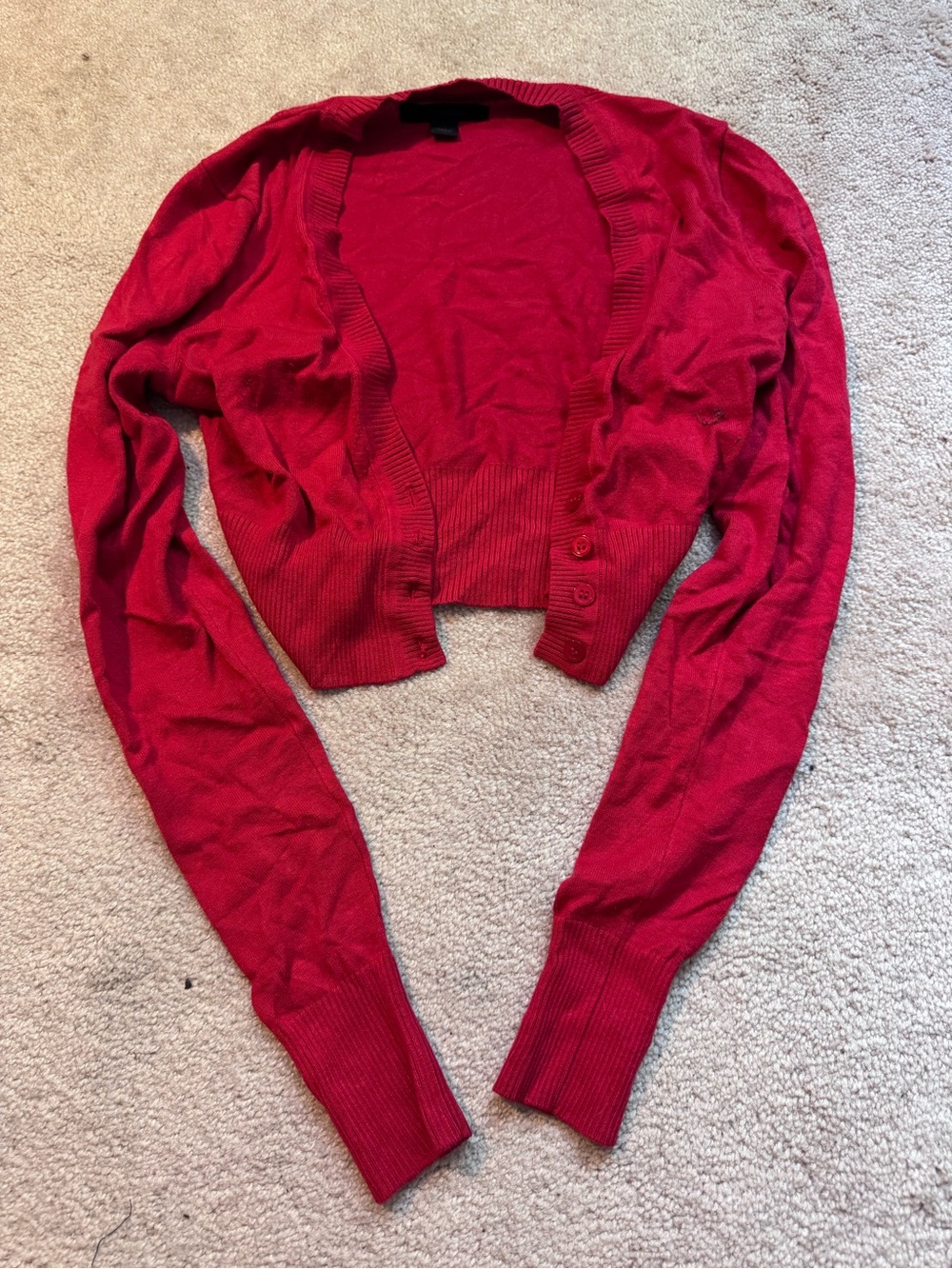 Express Red Cropped Button-Up Cardigan